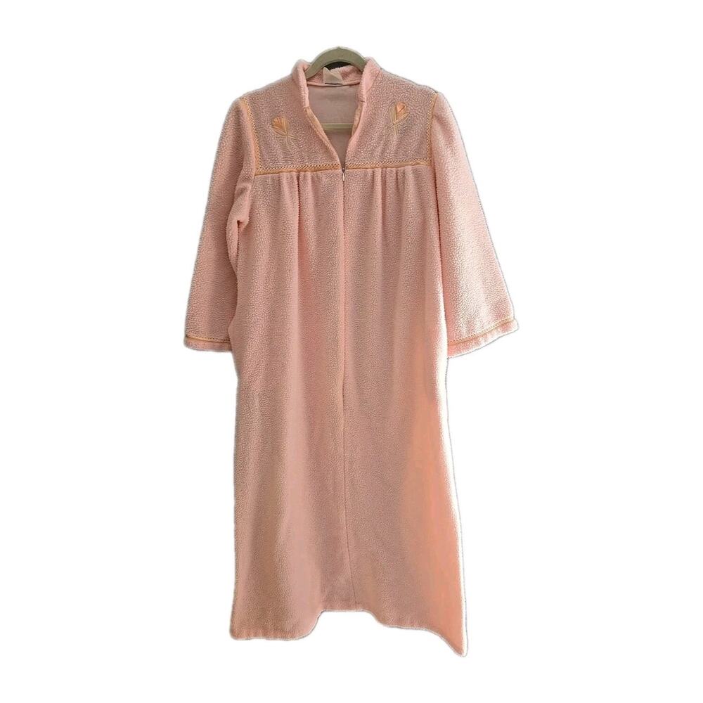 Vintage JC Penney Peach Zip Front Fleece 3/4 Sleeve Robe Womans Size Medium‎
